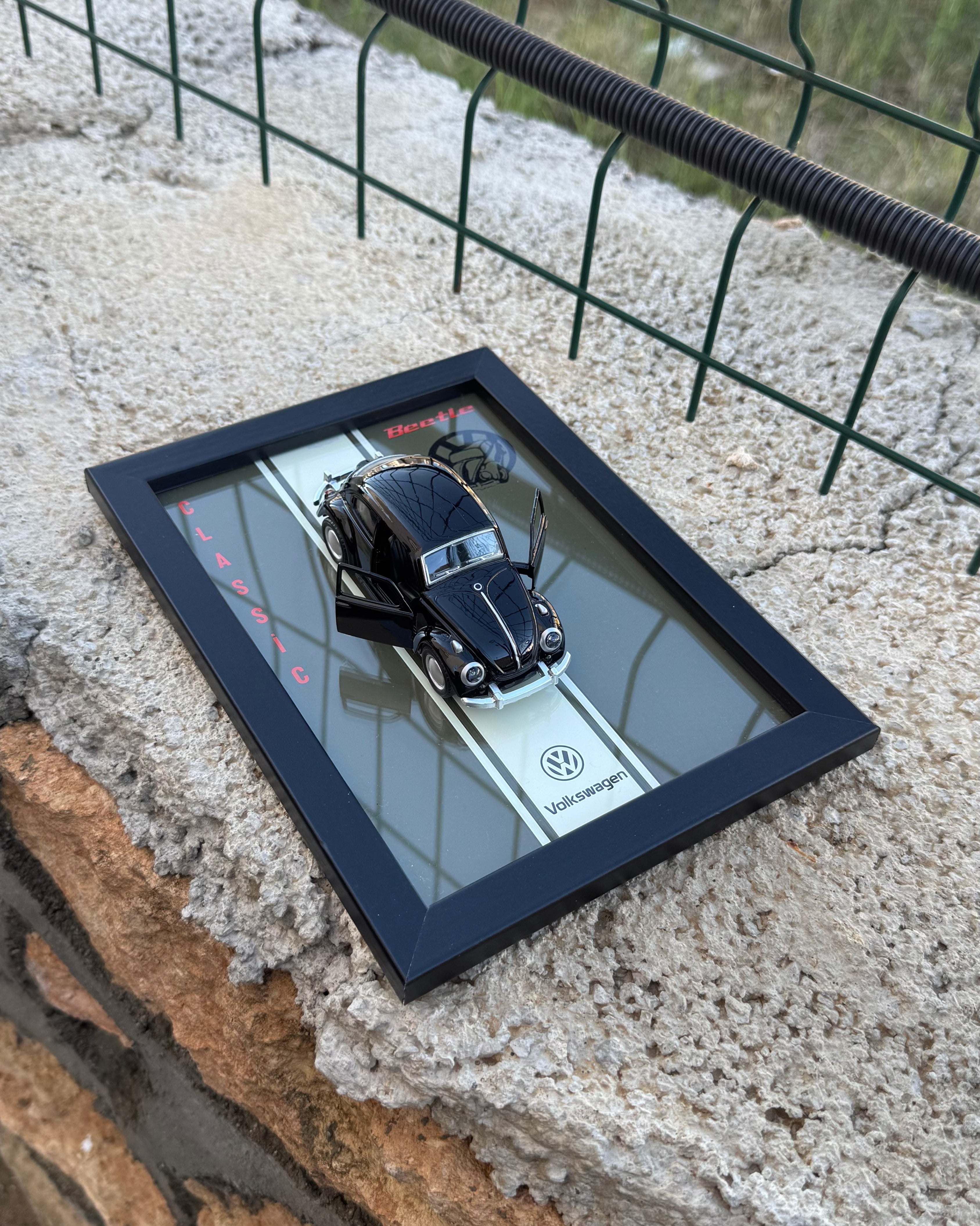 Volkswagen Beetle (Vosvos) Classic 3D Çerçeveli Diecast Model 15 x 21 cm