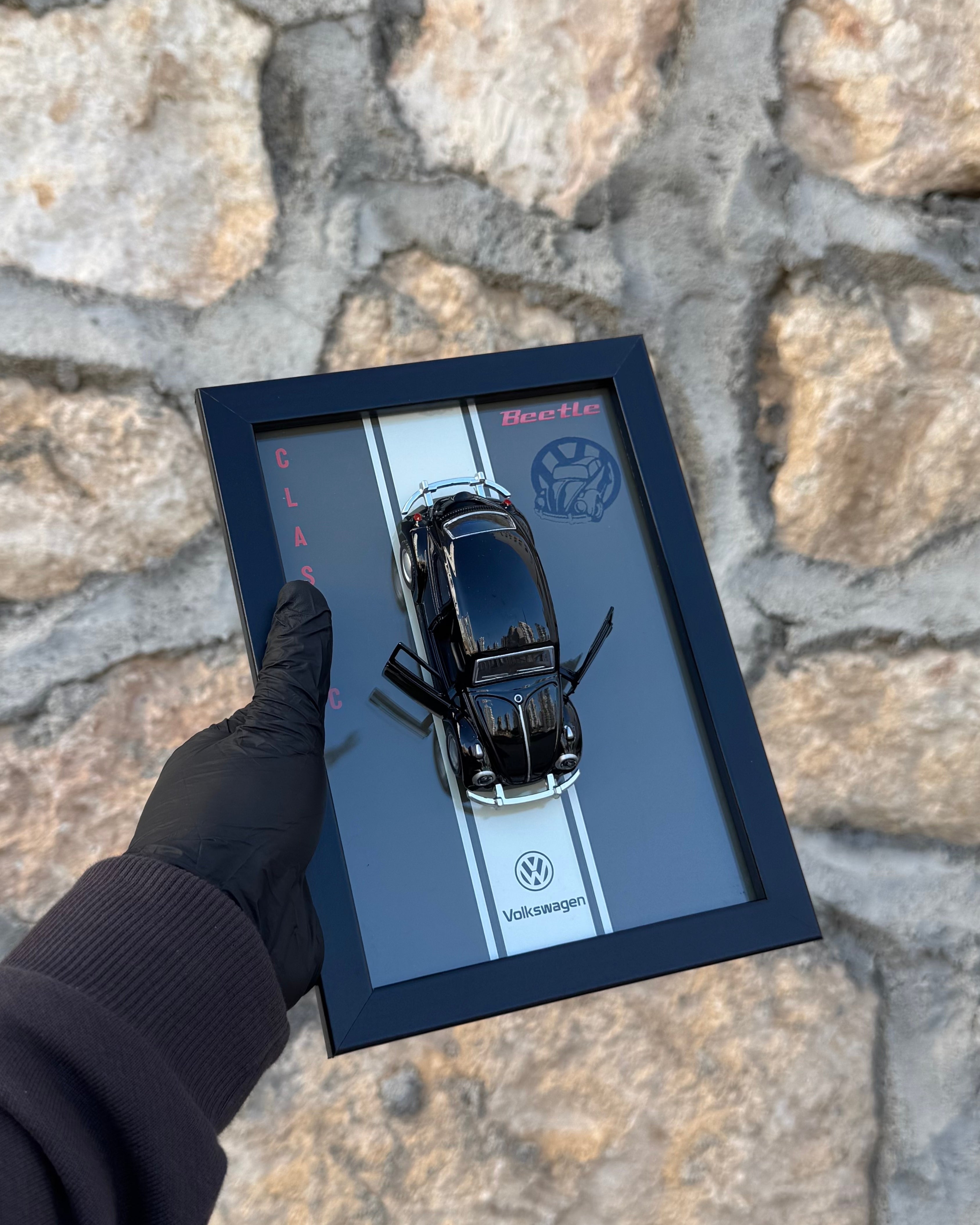 Volkswagen Beetle (Vosvos) Classic 3D Çerçeveli Diecast Model 15 x 21 cm