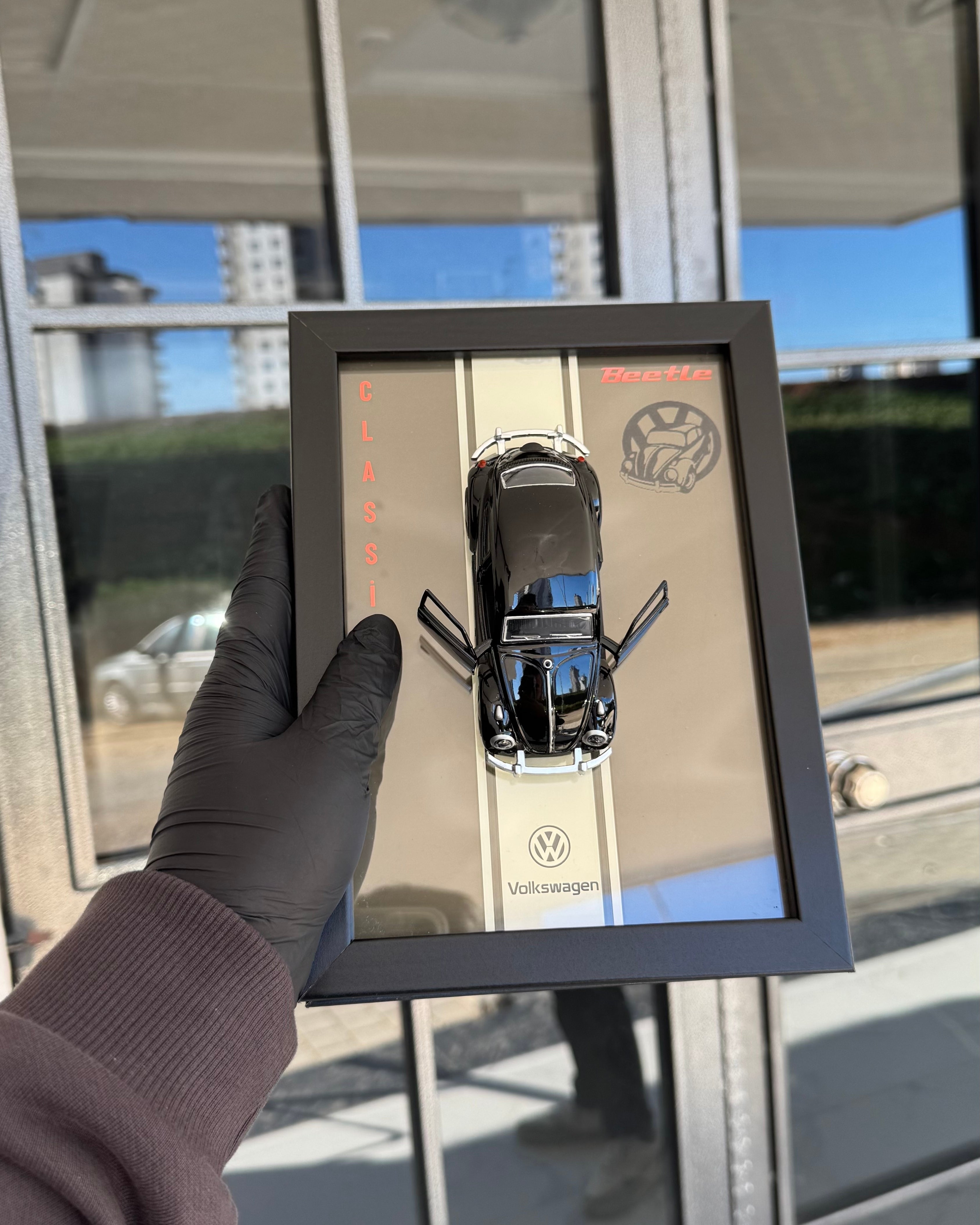 Volkswagen Beetle (Vosvos) Classic 3D Çerçeveli Diecast Model 15 x 21 cm