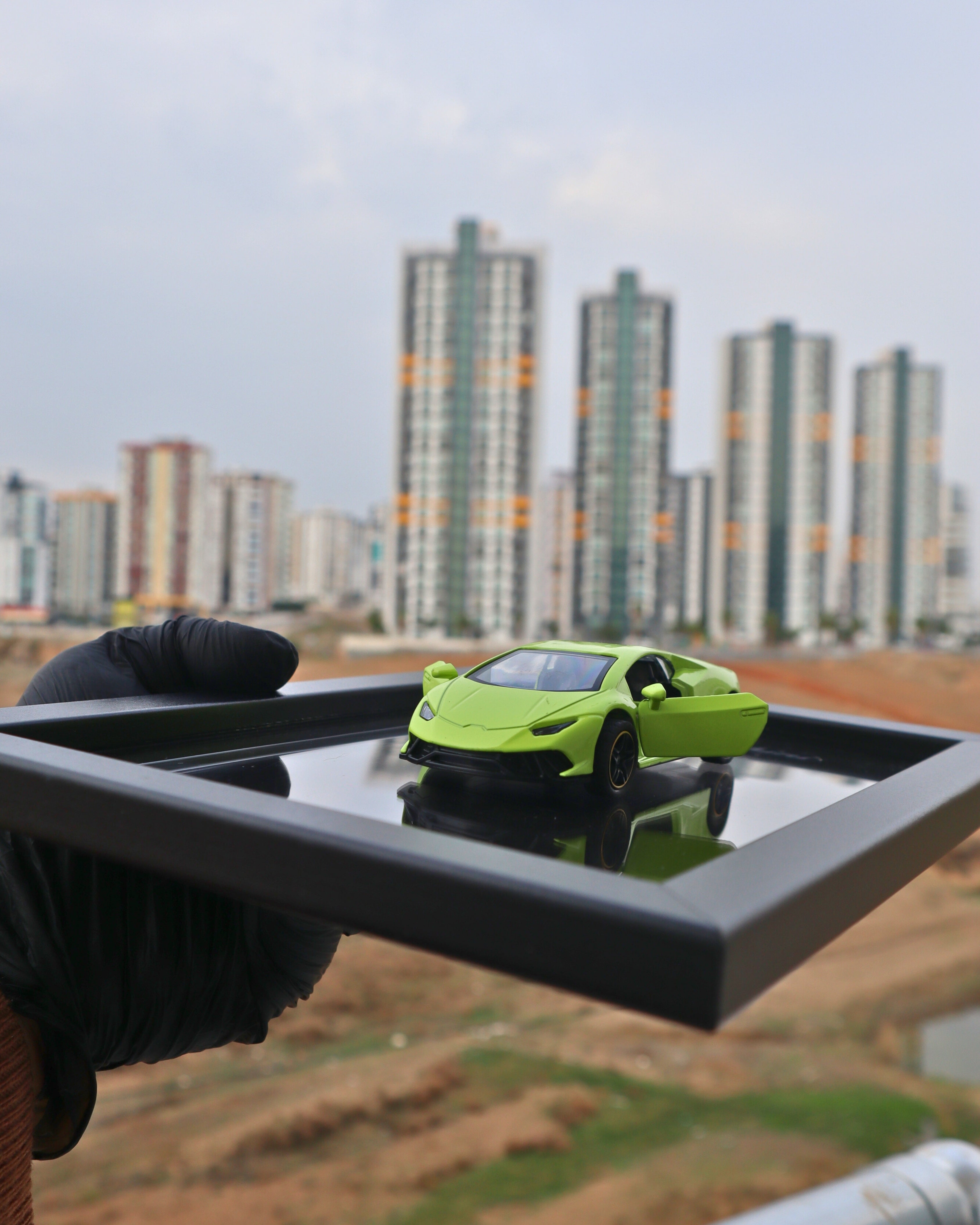 Lamborghini Huracán Yeşil Diecast Model Araba Tablo 15x21