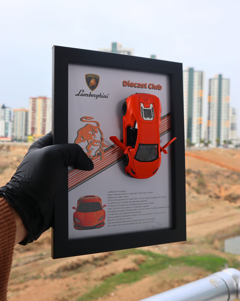 Lamborghini Huracán Turuncu Diecast Model Araba Tablo 15x21