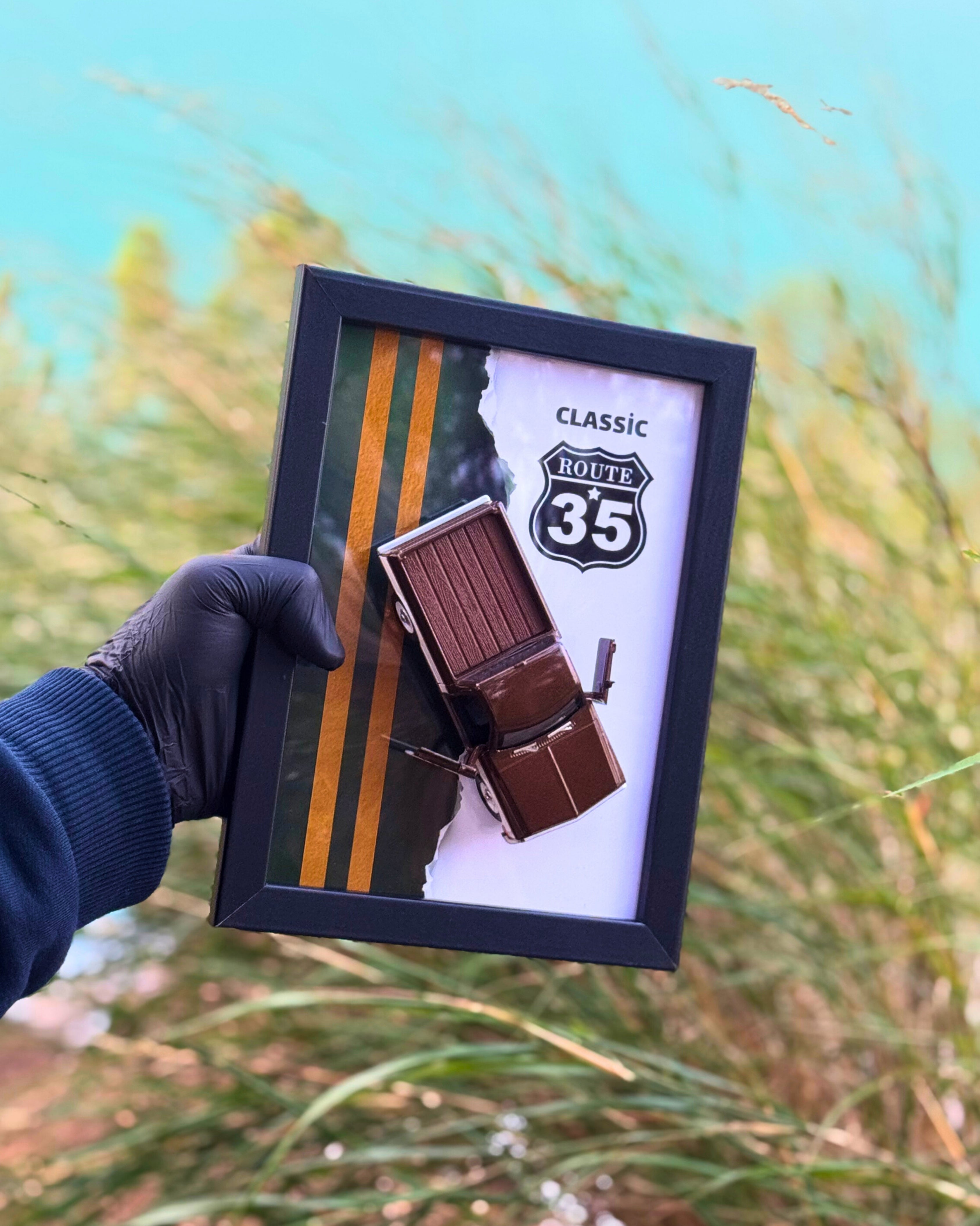 Classic Route 35 Diecast Pick-Up Araba Tablosu 15 x 21 cm