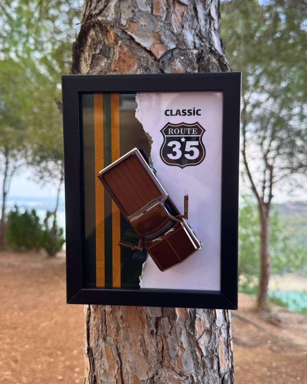 Classic Route 35 Diecast Pick-Up Araba Tablosu 15 x 21 cm