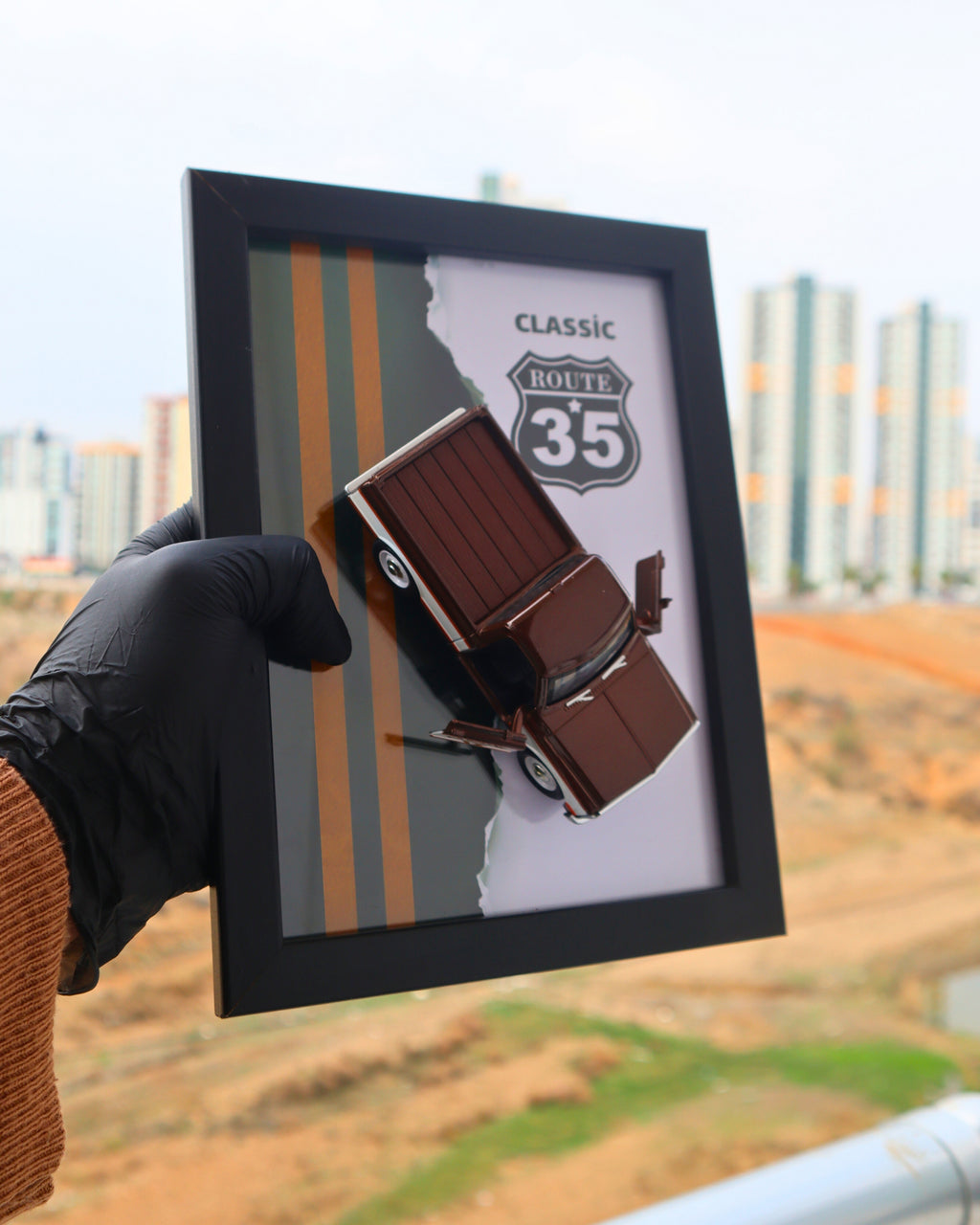 Classic Route 35 Diecast Pick-Up Araba Tablosu 15 x 21 cm